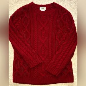 L.L. BEAN Size 6X Kids Boy Girl Unisex Red Wool Blend Cable Pullover Sweater EUC